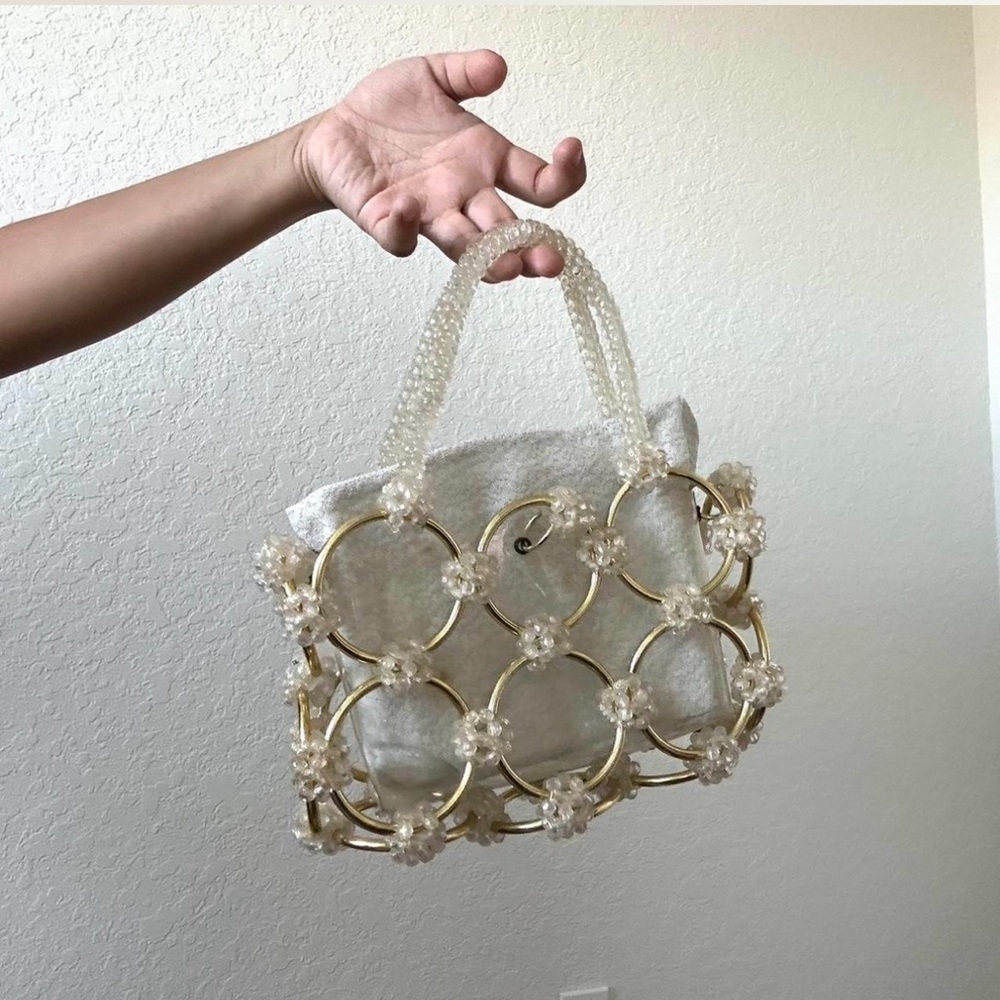 Vintage 1960s Faux Pearl-Encrusted Mod Clear - Picture 2 of 6